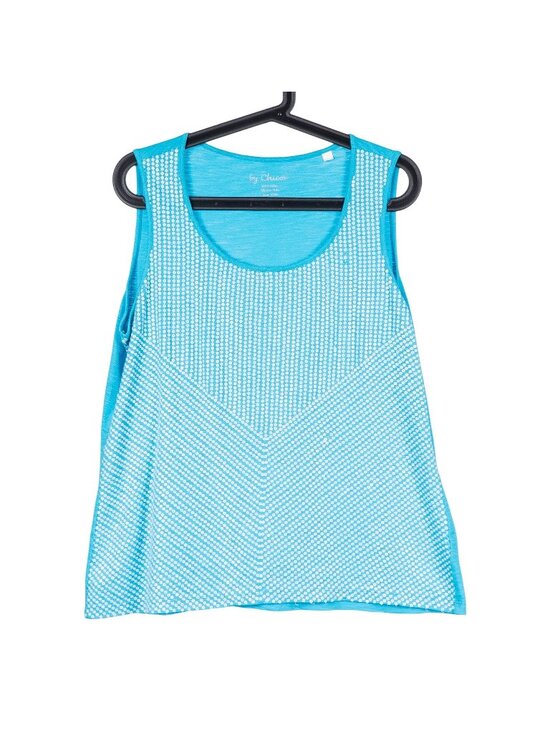 Chico's Tops - Chicos Sequin Tank 1 M 8 Blue White Cotton Stretch Scoop Neck Slimming Design